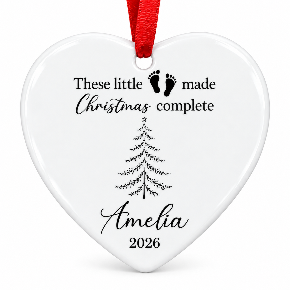 Personalised My First Christmas Bauble Ceramic Ornament - Little Feet Heart