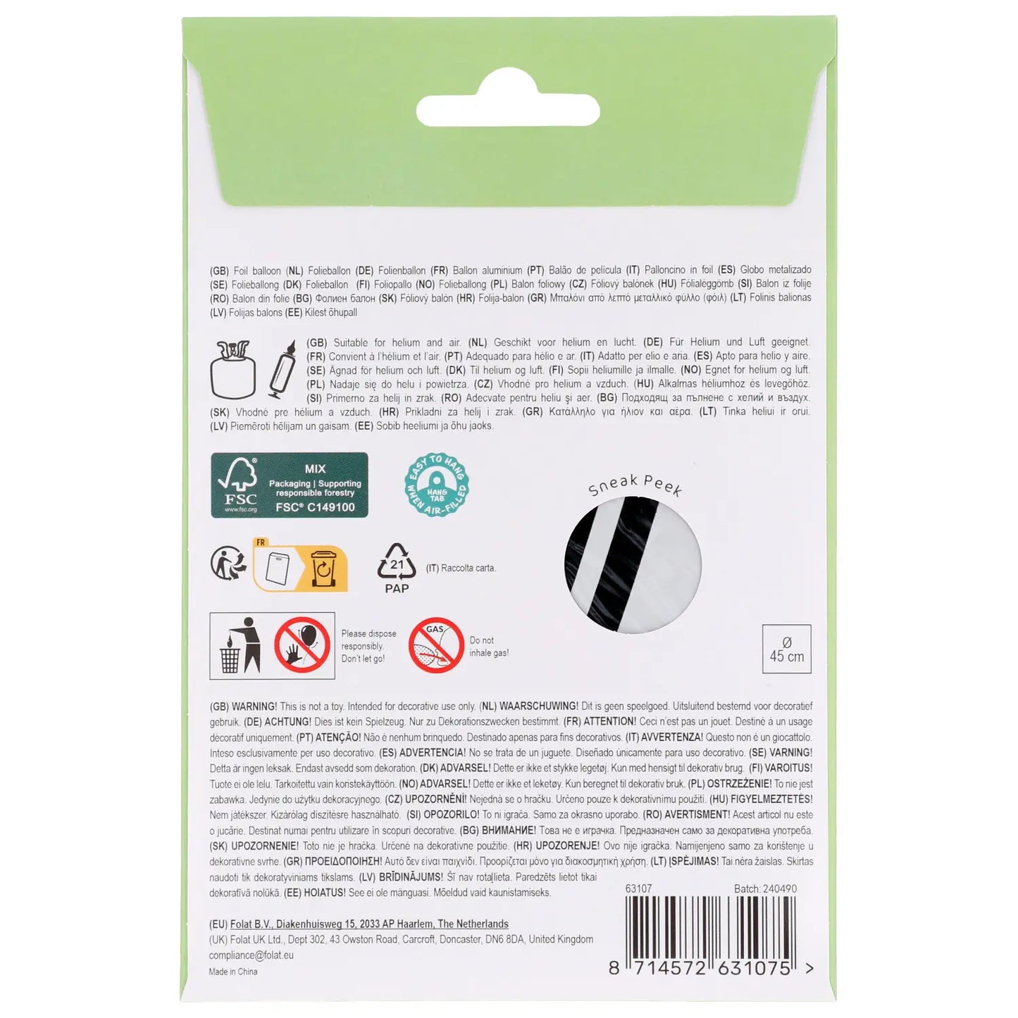 Football Foil Balloon Black-White - 45 cm
