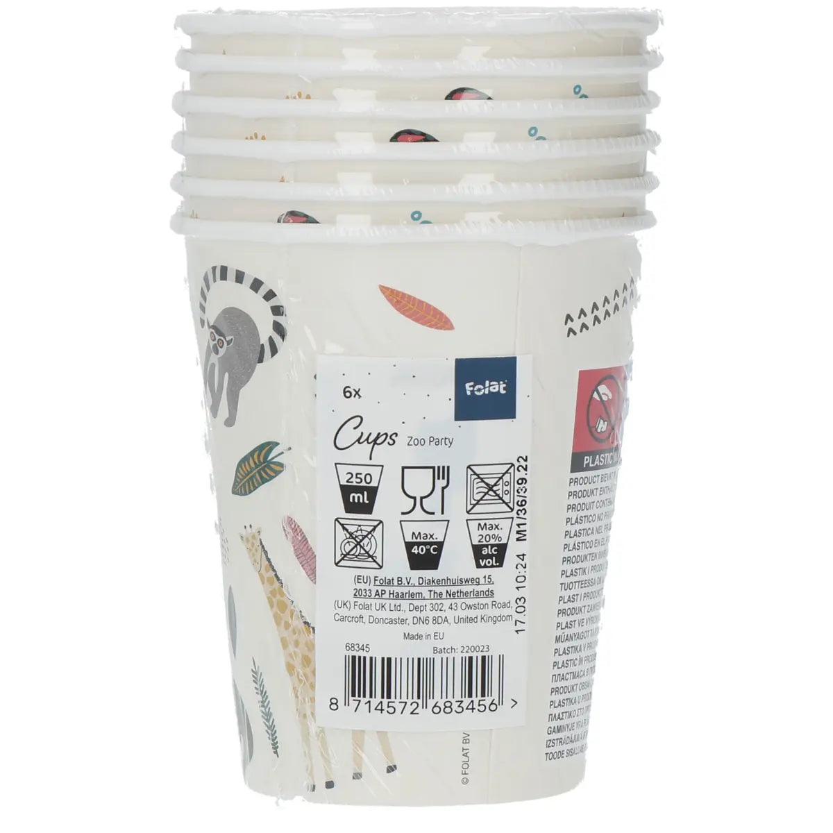 Zoo Party Paper Cups 250ml - 8 Pieces
