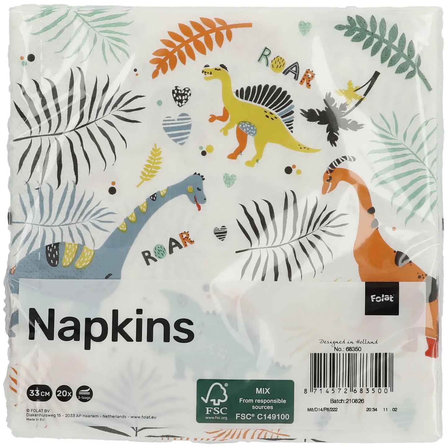 Dino Roars Party Napkins 33x33cm - 20 Pieces