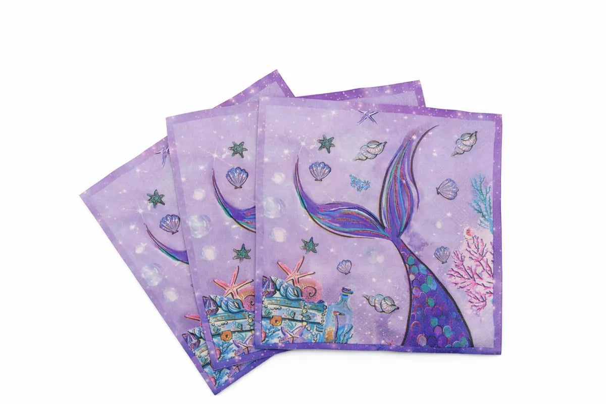 Mermaid Party Supplies Pack with Paper Plates, Cups, Napkins, Table Cloth for 8 Guests
