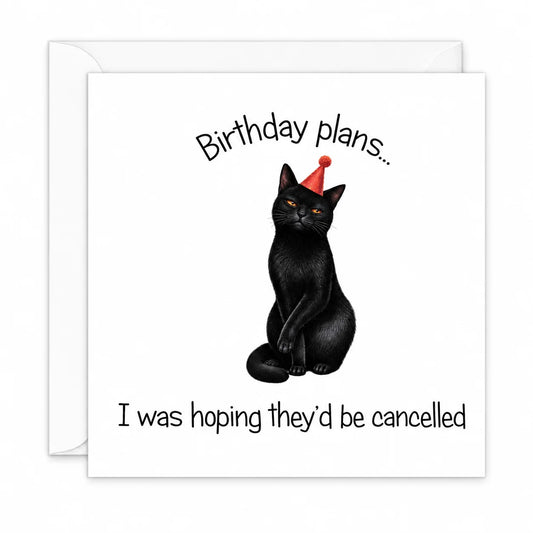 Funny Black Cat Birthday Card Birthday Plans... I was hoping they'd be cancelled