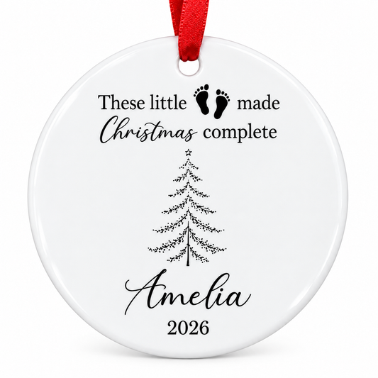 Personalised My First Christmas Bauble Ceramic Ornament - Round Little Feet