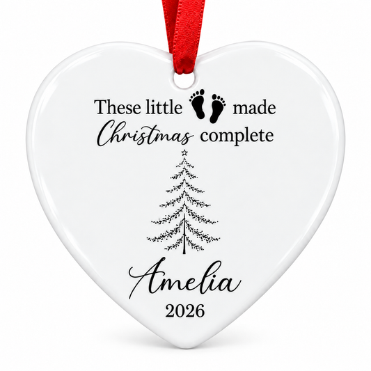 Personalised My First Christmas Bauble Ceramic Ornament - Little Feet Heart