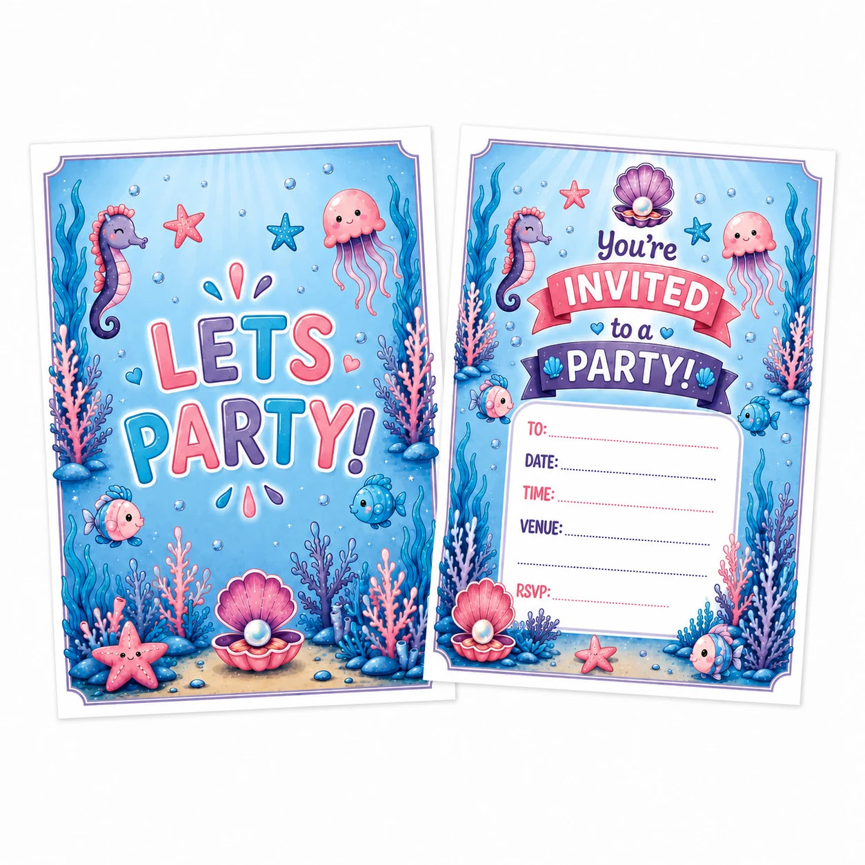 20 Pack Mermaid Party Invites, Kids Party Invitations
