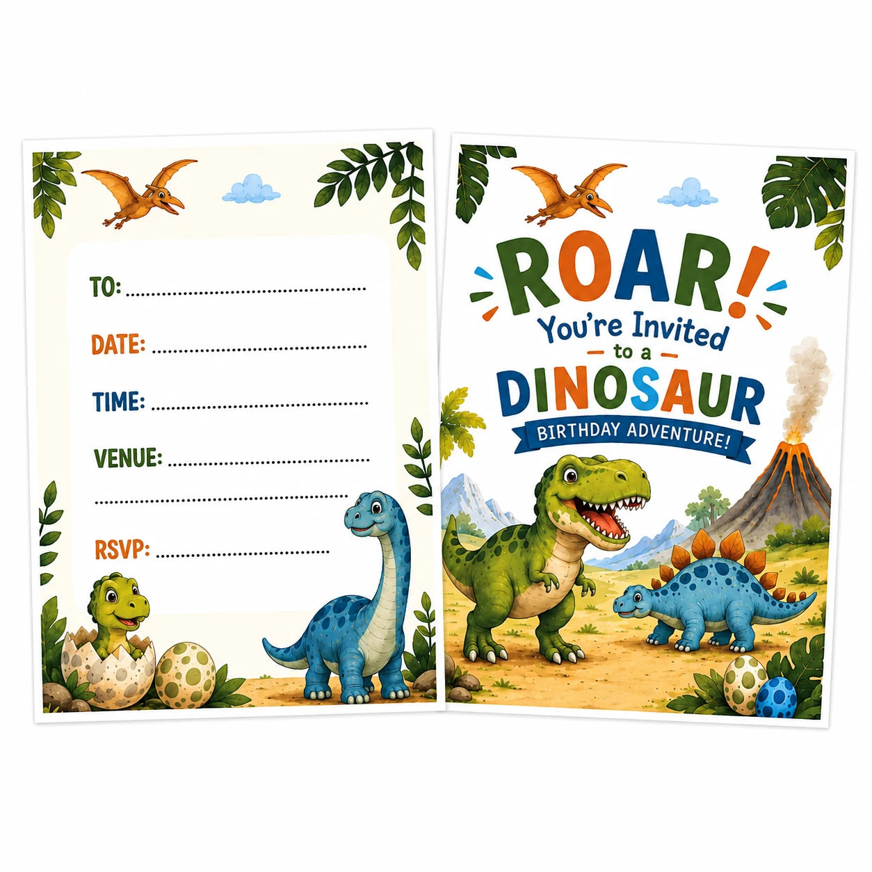 20 Pack Dinosaur Party Invites, Kids Party Invitations