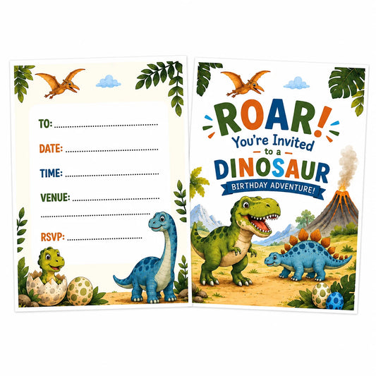 20 Pack Dinosaur Party Invites, Kids Party Invitations