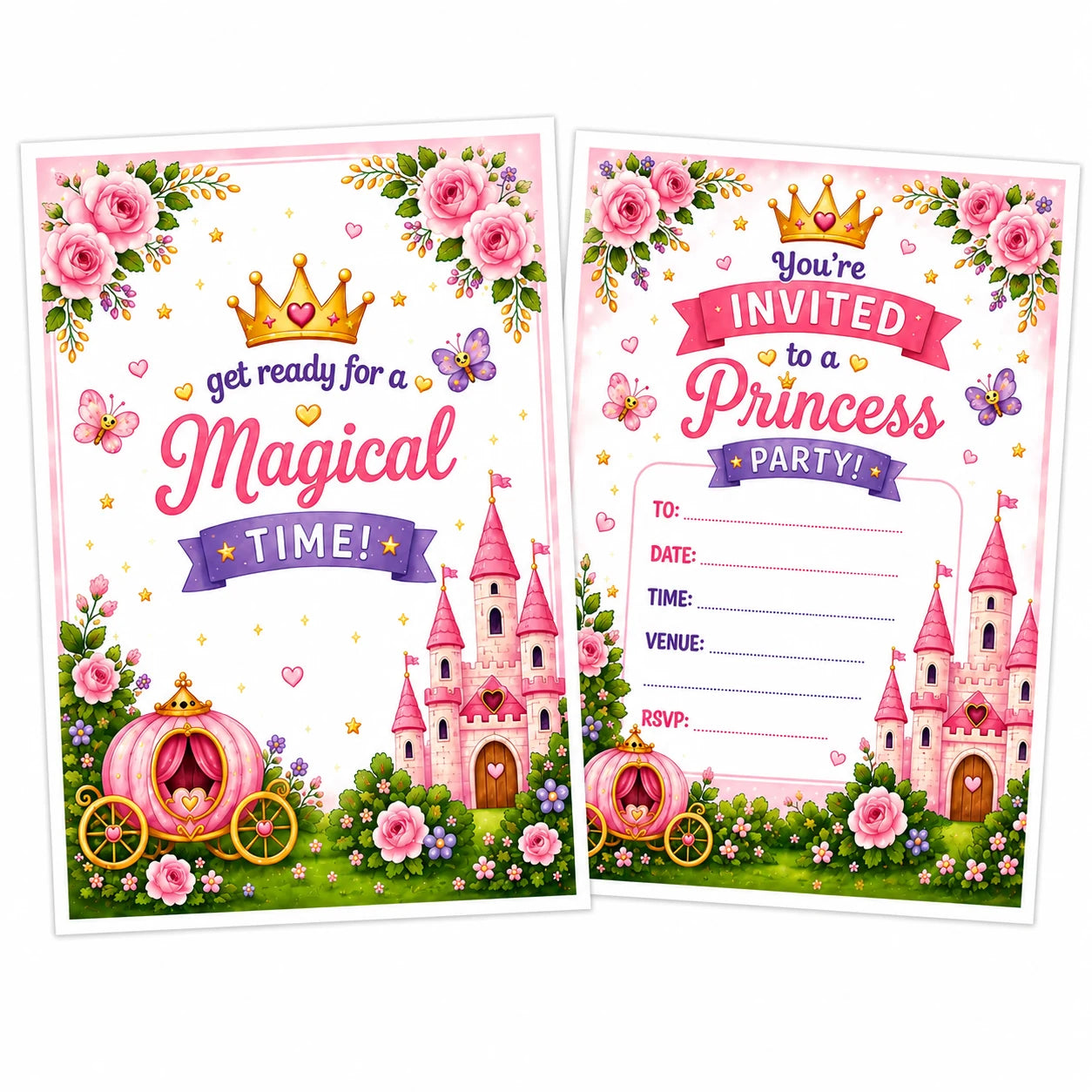 20 Pack Princess Party Invites, Kids Party Invitations