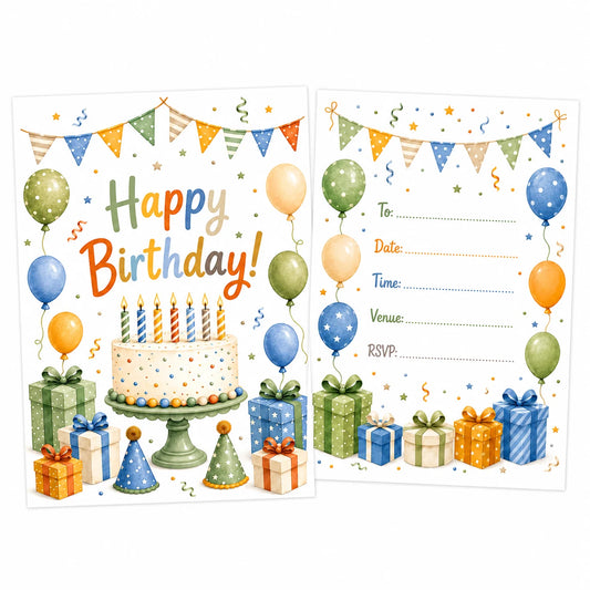 20 Pack Happy Birthday Neutral Colour Invites, Party Invitations