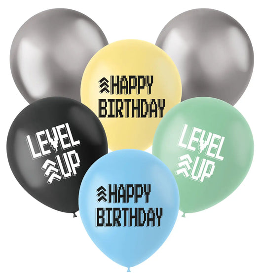 Level Up Gaming Party Latex Balloons 33cm - 6 Pieces