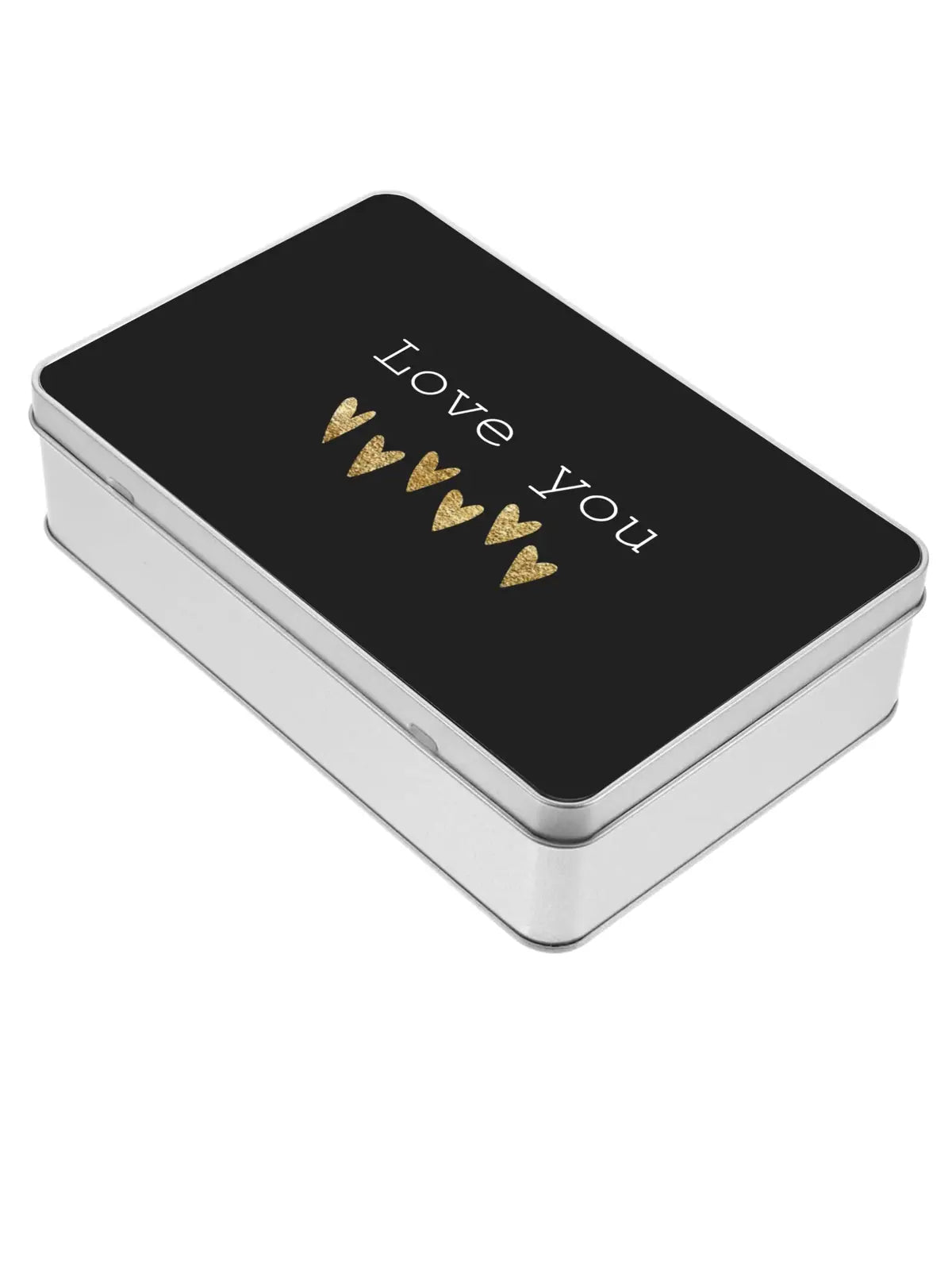Love You with Gold Hearts Black Gift Tin