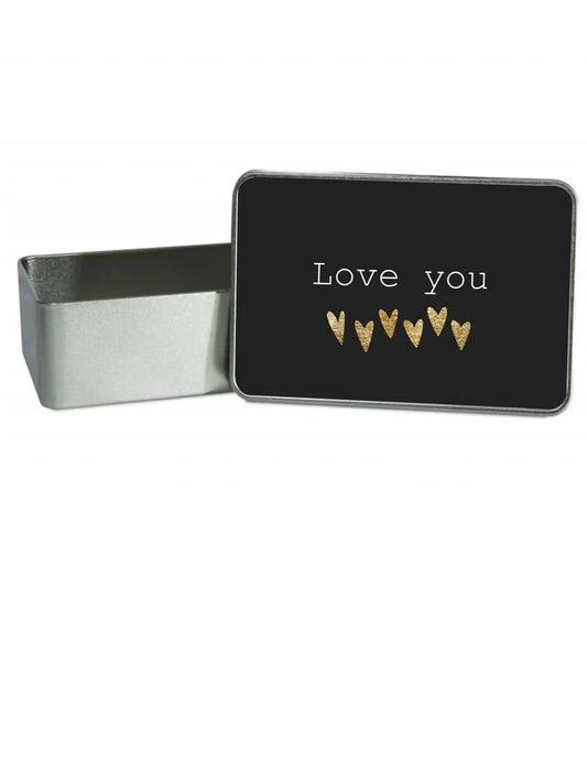 Love You with Gold Hearts Black Gift Tin