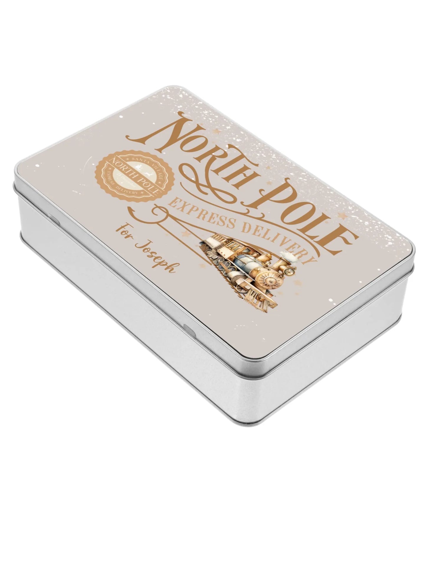 Personalised North Pole Express Delivery Train Christmas Gift Tin
