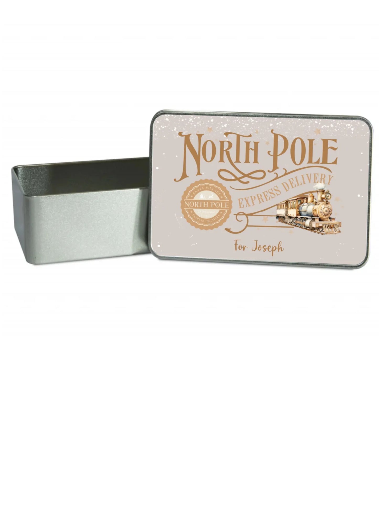 Personalised North Pole Express Delivery Train Christmas Gift Tin
