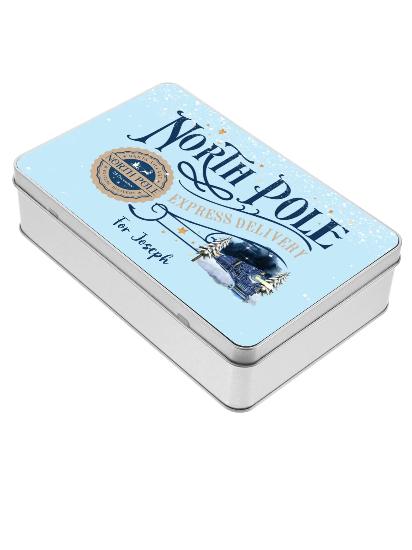 Personalised North Pole Express Delivery Train Christmas Gift Tin
