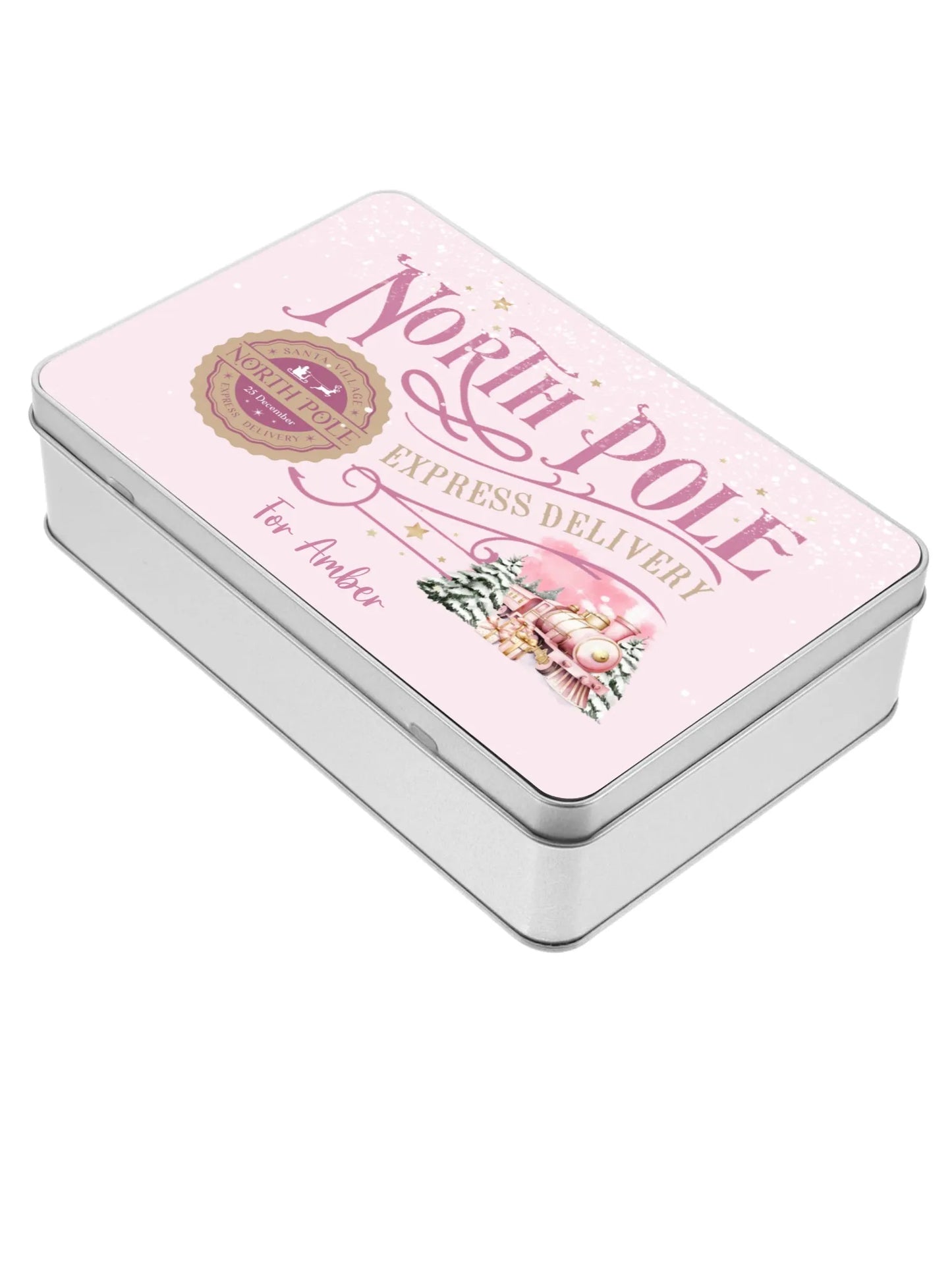 Personalised North Pole Express Delivery Train Christmas Gift Tin
