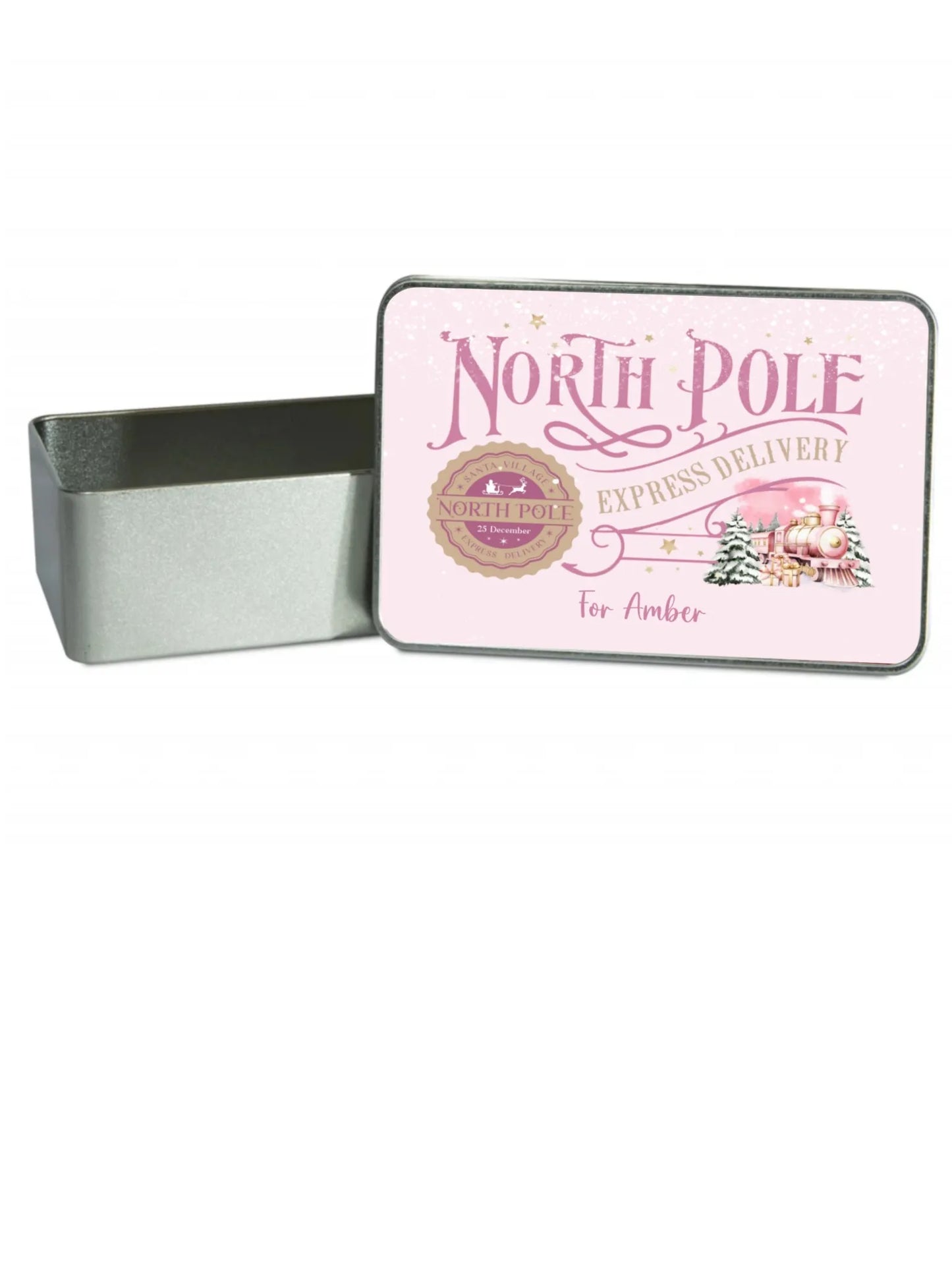 Personalised North Pole Express Delivery Train Christmas Gift Tin