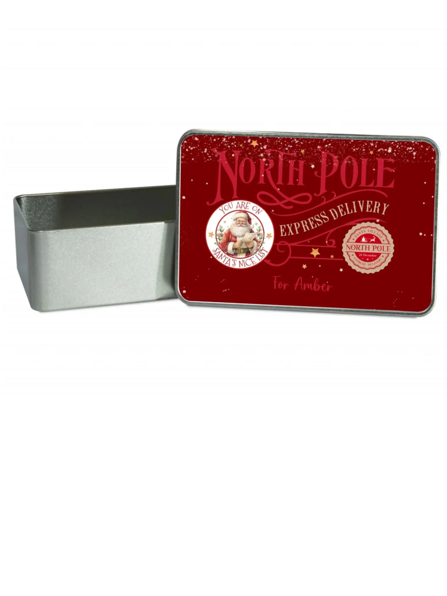 Personalised North Pole Express Delivery Train Christmas Gift Tin