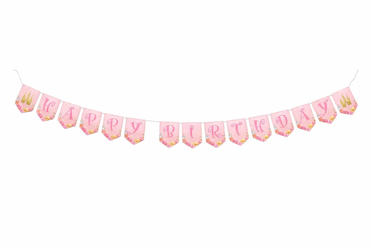Princess Party Supplies Pack with Paper Plates, Cups, Napkins, Banner, Table Cloth for 10 Guests