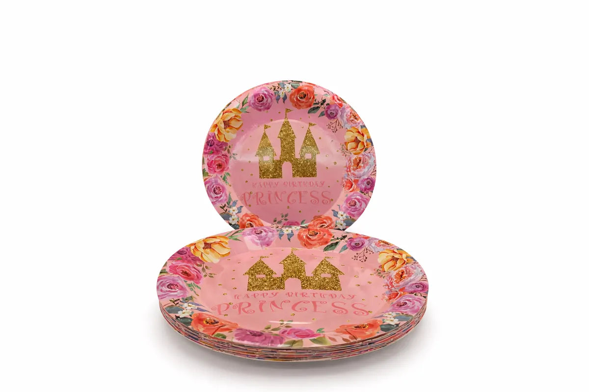 Princess Party Supplies Pack with Paper Plates, Cups, Napkins, Banner, Table Cloth for 10 Guests