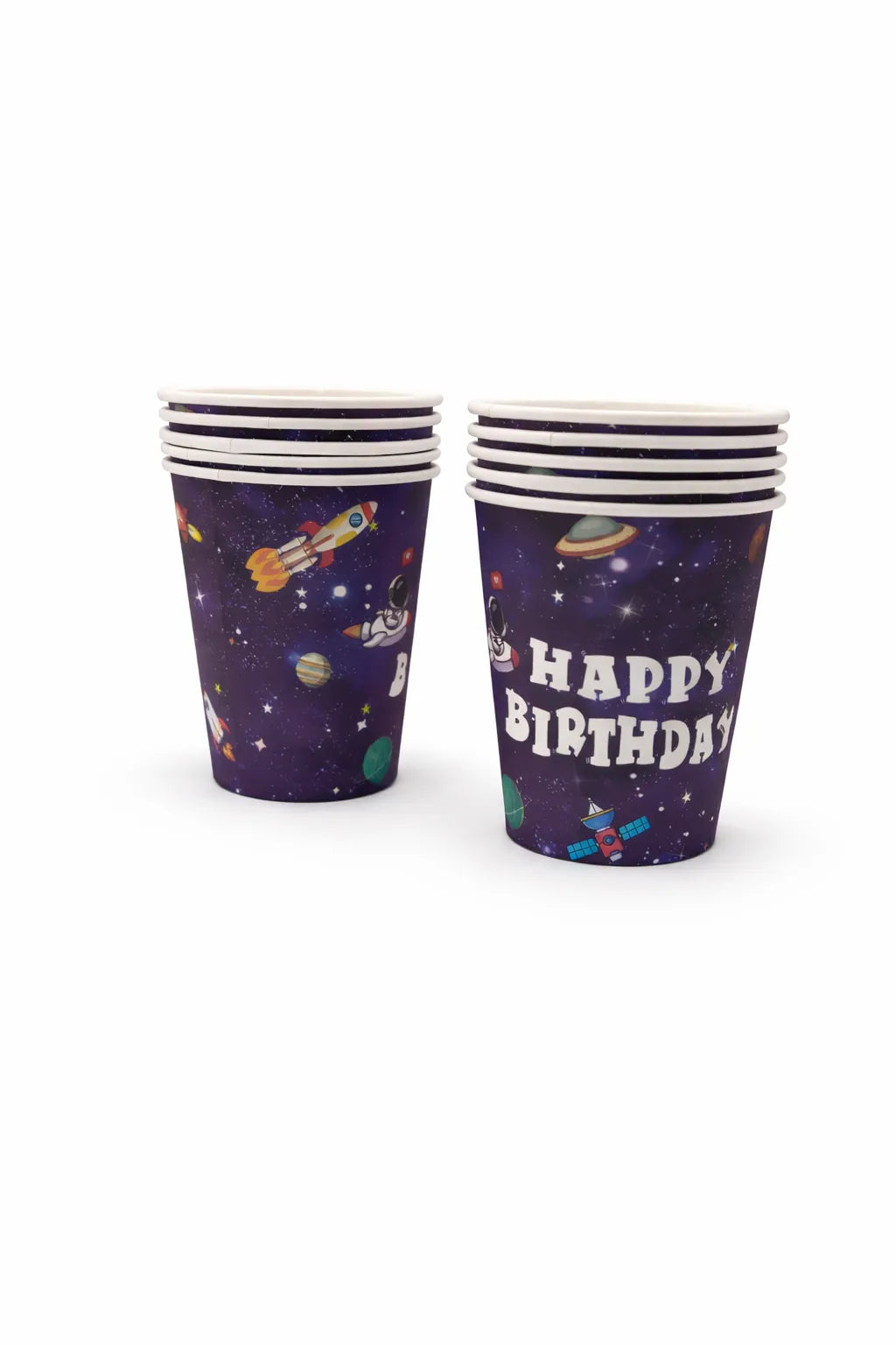 Space Astronaut Party Supplies Pack with Paper Plates, Cups, Napkins, Banner, Table Cloth for 10 Guests