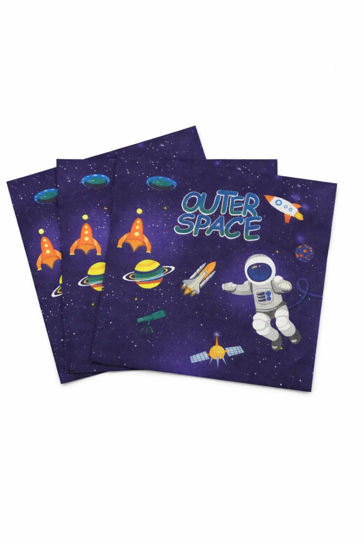 Space Astronaut Party Supplies Pack with Paper Plates, Cups, Napkins, Banner, Table Cloth for 10 Guests