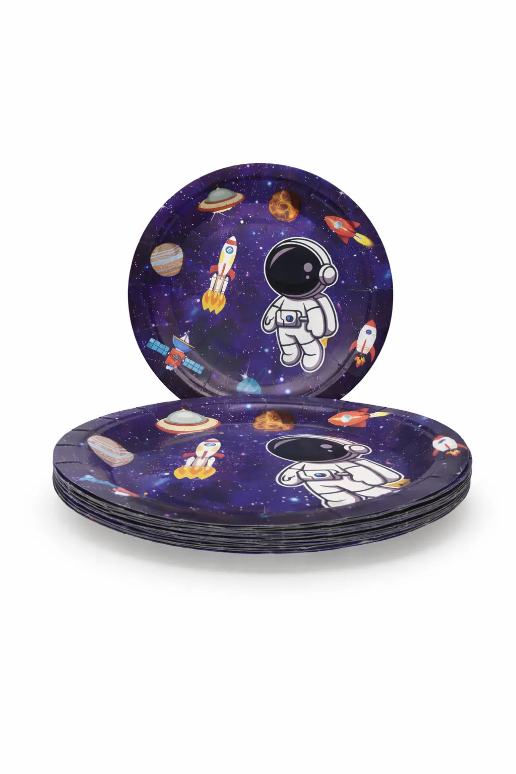 Space Astronaut Party Supplies Pack with Paper Plates, Cups, Napkins, Banner, Table Cloth for 10 Guests