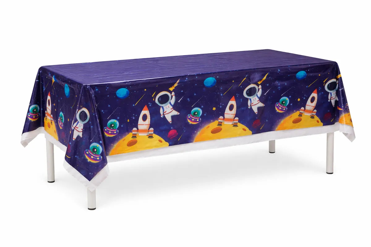 Space Astronaut Party Supplies Pack with Paper Plates, Cups, Napkins, Banner, Table Cloth for 10 Guests