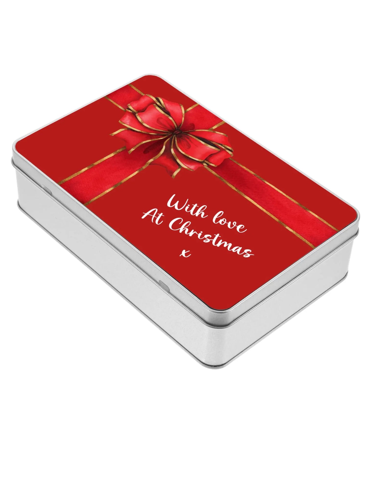 With Love at Christmas Red Ribbon Storage Gift Tin