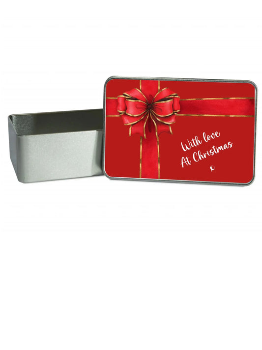 With Love at Christmas Red Ribbon Storage Gift Tin